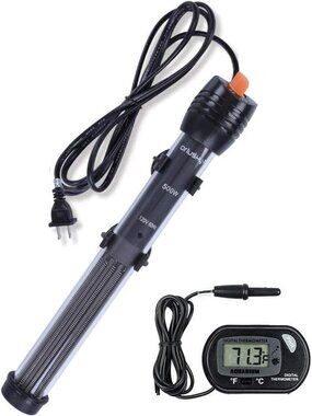 Orlushy Submersible Aquarium Heater 500W Adjust Knob Thermostat Free Thermometer